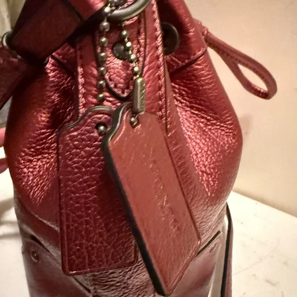 Coach Metallic Garnet Red Mickie Drawstring Crossbody Bag W/Gun Metal Hardware - Picture 3 of 7